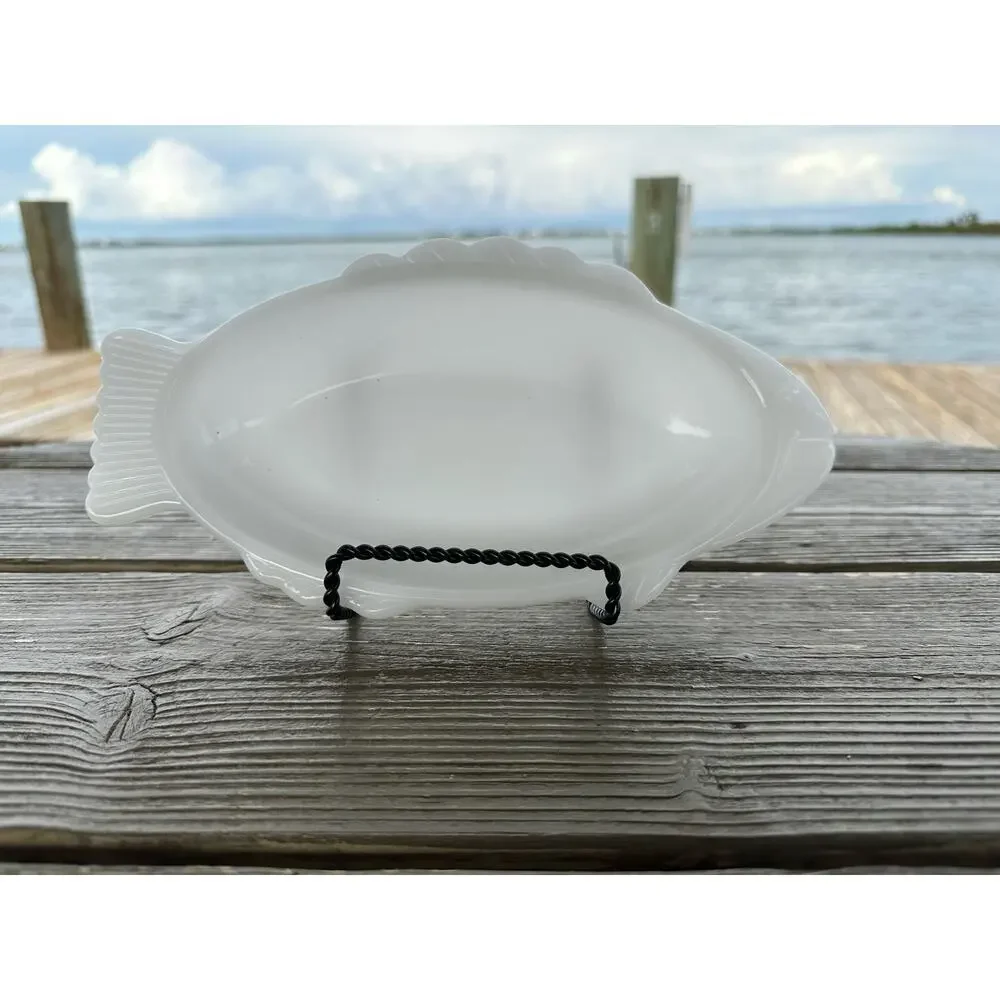 Vintage Milk Glass Fish by Glasbake McKee, Fish Shape Baker, Seafood Dish 18